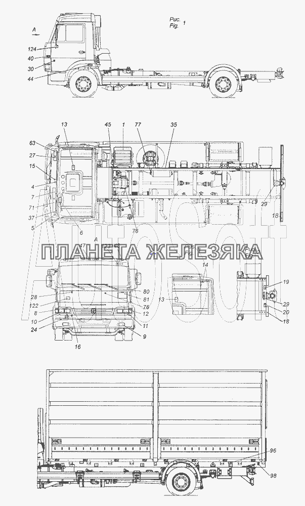 4308-3700001-24 Электрооборудование. Расположение на автомобиле КамАЗ-4308 (2008)